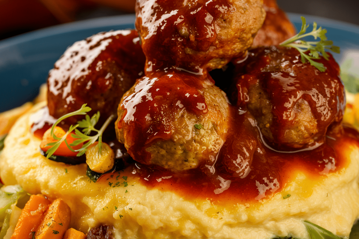 BBQ Meatballs and Mashed Potatoes